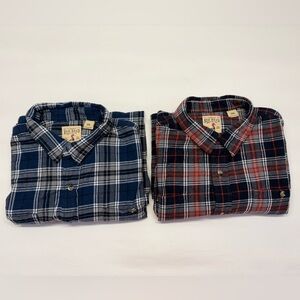 TWO Redhead Men’s Plaid Button-Down Shirts. Navy plaid and a Red plaid. Size 2XL